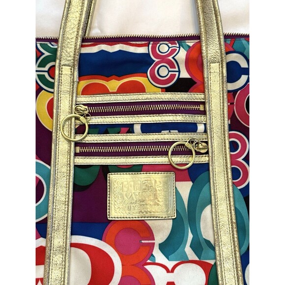 Coach Graffiti Tote Bag POPPY Signature Glam Handbag Style 13839 Multi Color - Picture 4 of 11